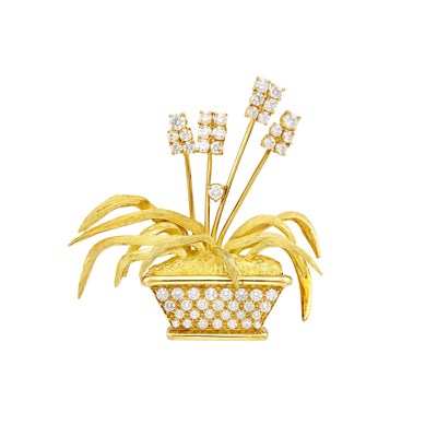Lot 384 - Gold and Diamond Potted Plant Brooch, Henry Dunay