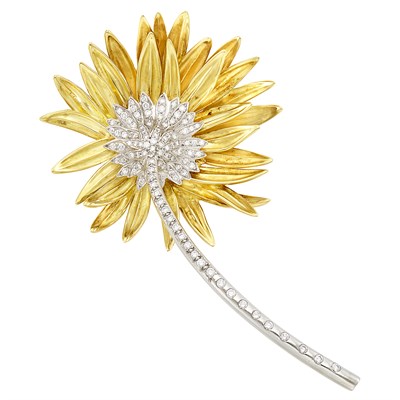 Lot 156 - Gold, Platinum and Diamond Flower Brooch, Marlene Stowe