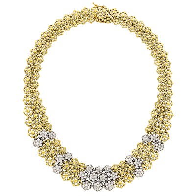 Lot 334 - Two-Color Gold and Diamond Floret Bib Necklace
