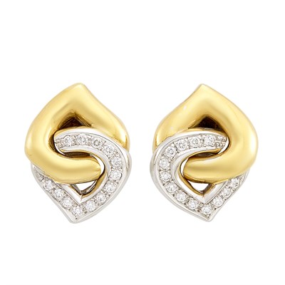 Lot 195 - Pair of Two-Color Gold and Diamond Earclips
