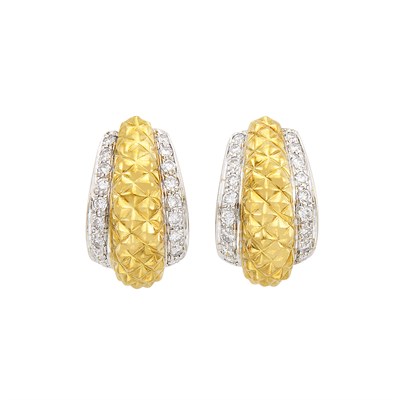 Lot 190 - Pair of Two-Color Gold and Diamond Hoop Earclips