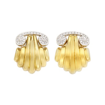 Lot 198 - Pair of Two-Color Gold and Diamond Earclips