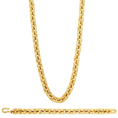 Lot 181 - Long Gold Link Necklace and Bracelet