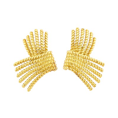 Lot 462 - Pair of Gold 'V-Rope' Earclips, Tiffany & Co., Schlumberger