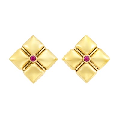 Lot 285 - Pair of Gold and Ruby Earclips