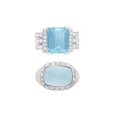 Lot 1189 - Two White Gold, Colored Stone and Diamond Rings