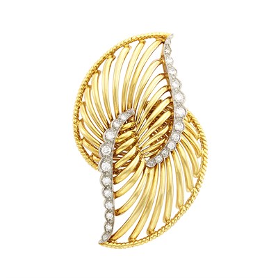 Lot 232 - Gold and Diamond Leaf Clip-Brooch, Gubelin
