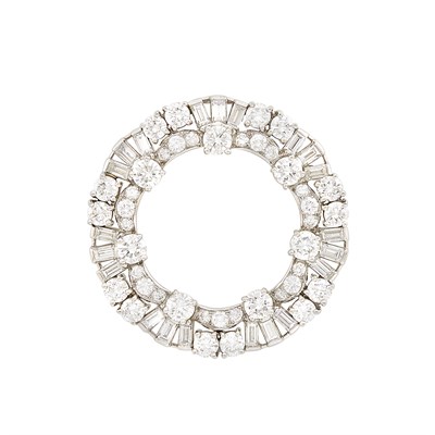 Lot 493 - Platinum and Diamond Circle Pin, Cartier