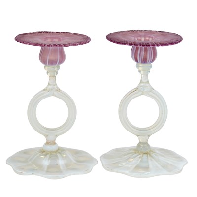Lot 496 - Pair of Tiffany Pastel and Opalescent Favrile...
