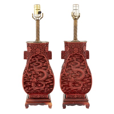 Lot 534 - Pair of Chinese Cinnabar Lacquer Vases...