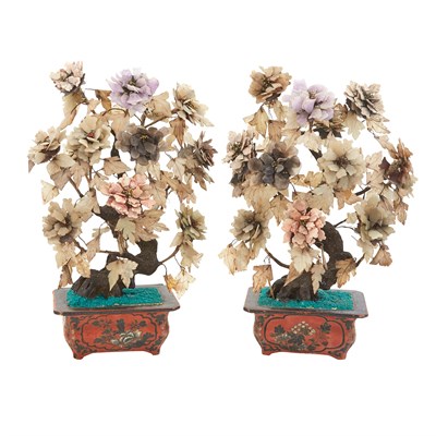 Lot 535 - Pair of Chinese Style Hardstone and Lacquer...