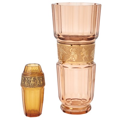 Lot 504 - Two Moser Gilt-Decorated Faceted Glass Vases...