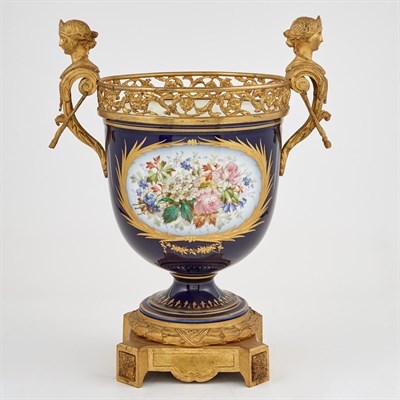 Lot 292 - Pair of Sèvres Style Gilt-Metal Mounted Gilt...