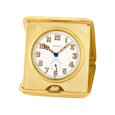 Lot 306 - Gold '8 Day' Travel Clock, Longines, Gorham