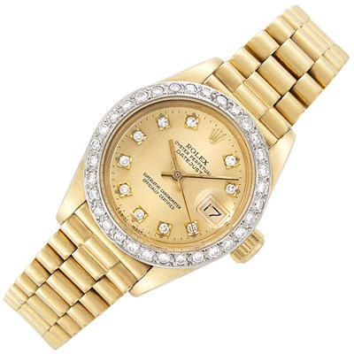 Lot 334 - Gold and Diamond 'Oyster Perpetual DateJust' Wristwatch, Rolex, Ref. 6917