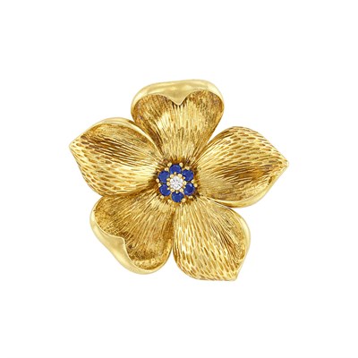 Lot 351 - Gold, Diamond and Sapphire Flower Brooch, Tiffany & Co.