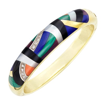 Lot 162 - Gold, Hardstone and Diamond Bangle Bracelet, Asch Grossbardt