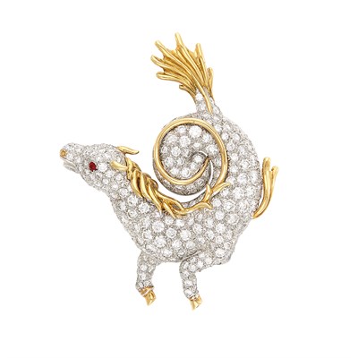 Lot 427 - Platinum, Gold and Diamond Hippocampus Brooch