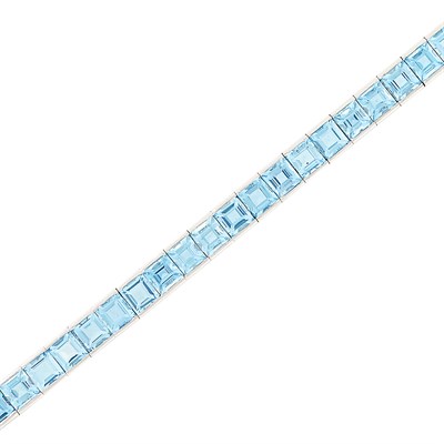 Lot 460 - Platinum and Aquamarine Straightline Bracelet