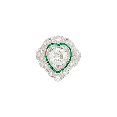 Lot 481 - Platinum, Diamond and Simulated Emerald Ring