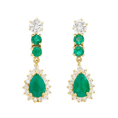 Lot 72 - Pair of Gold, Diamond and Emerald Pendant-Earrings
