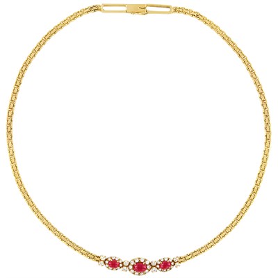 Lot 59 - Gold, Cabochon Ruby and Diamond Necklace, Van Cleef & Arpels, France