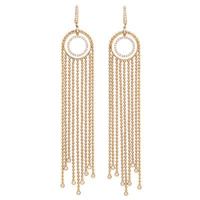 Lot 255 - Pair of Long Rose Gold and Diamond Fringe Earrings