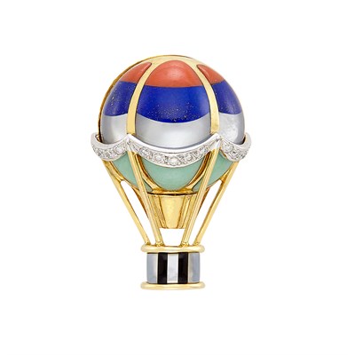 Lot 32 - Gold, Hardstone, Mother-of-Pearl and Diamond Hot Air Balloon Pin, Asch Grossbardt