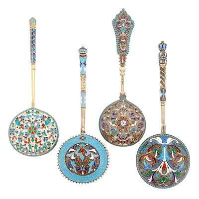 Lot 155 - Group of Four Russian Silver and Cloisonné...