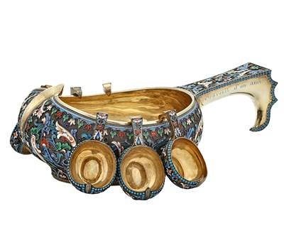Lot 135 - Set of Russian Silver-Gilt and Cloisonné...