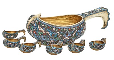 Lot 135 - Set of Russian Silver-Gilt and Cloisonné...