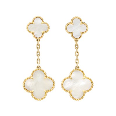 Lot 634 - Pair of Gold and Mother-of-Pearl 'Alhambra' Pendant-Earrings, Van Cleef & Arpels, France