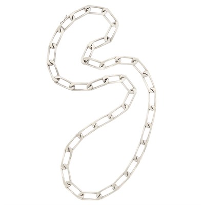Lot 668 - Long White Gold Curb Link Chain Necklace, Cartier