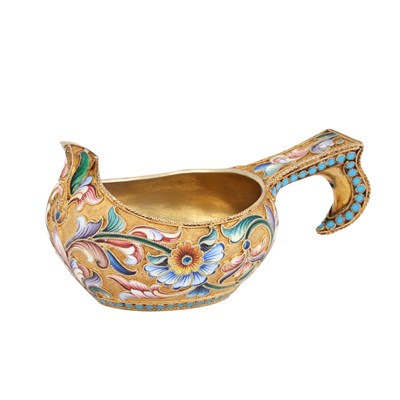Lot 227 - Russian Silver-Gilt and Cloisonné Enamel Kovsh...