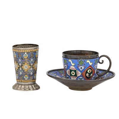 Lot 228 - Russian Silver and Cloisonné Enamel Cup and...