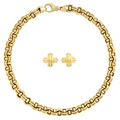 Lot 441 - Pair of Gold Earrings, Tiffany & Co., and Two-Color Gold Necklace