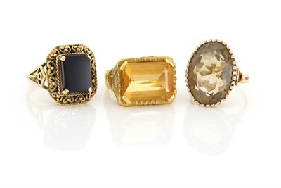 Lot 1670 - Three Gold and Colored Stone Rings