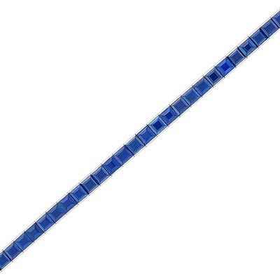 Lot 673 - Platinum and Sapphire Straightline Bracelet