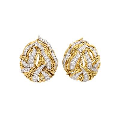 Lot 186 - Pair of Gold, Platinum and Diamond Earrings, France