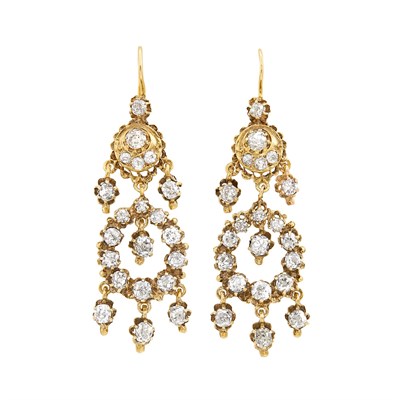 Lot 165 - Pair of Gold and Diamond Pendant-Earrings