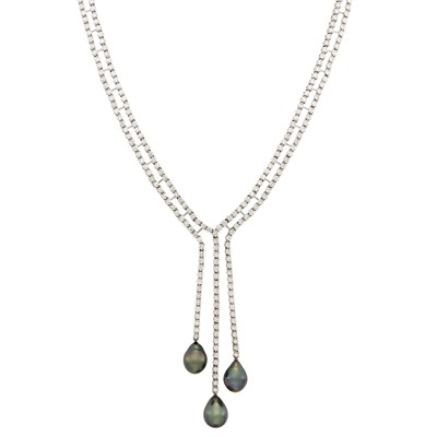 Lot 470 - Platinum, Diamond and Tahitian Black Cultured Pearl Necklace, Tiffany & Co.