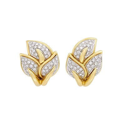 Lot 567 - Pair of Two-Color Gold and Diamond Leaf Earrings