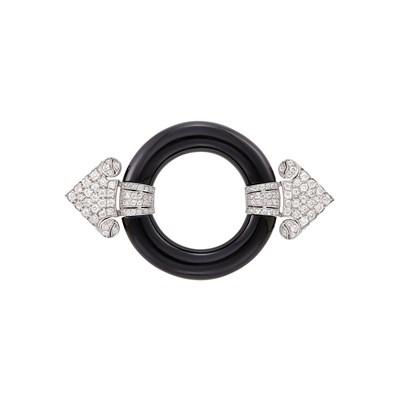 Lot 309 - Black Onyx, Platinum and Diamond Circle Brooch