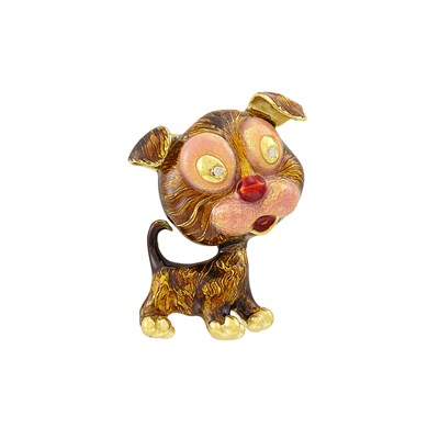 Lot 576 - Gold and Enamel Dog Brooch
