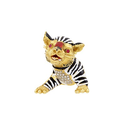 Lot 637 - Gold, Enamel, Diamond and Ruby Tiger Brooch, Frascarolo