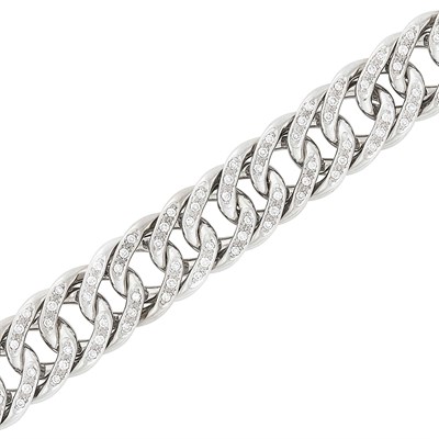 Lot 130 - White Gold and Diamond Curb Link Bracelet