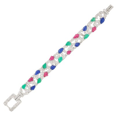 Lot 623 - White Gold, Carved Gem-Set and Diamond Bracelet
