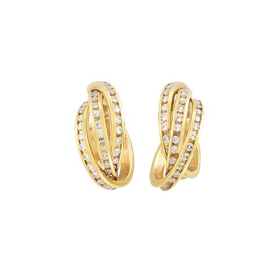Lot 581 - Pair of Gold and Diamond Hoop Earclips