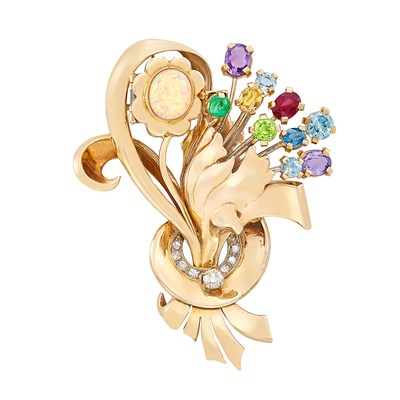 Lot 106 - Gold, Diamond, Opal and Gem-Set Locket Clip-Brooch