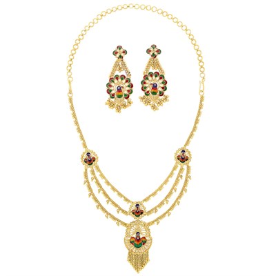 Lot 222 - Gold and Enamel Pendant-Necklace and Pair of Pendant-Earrings